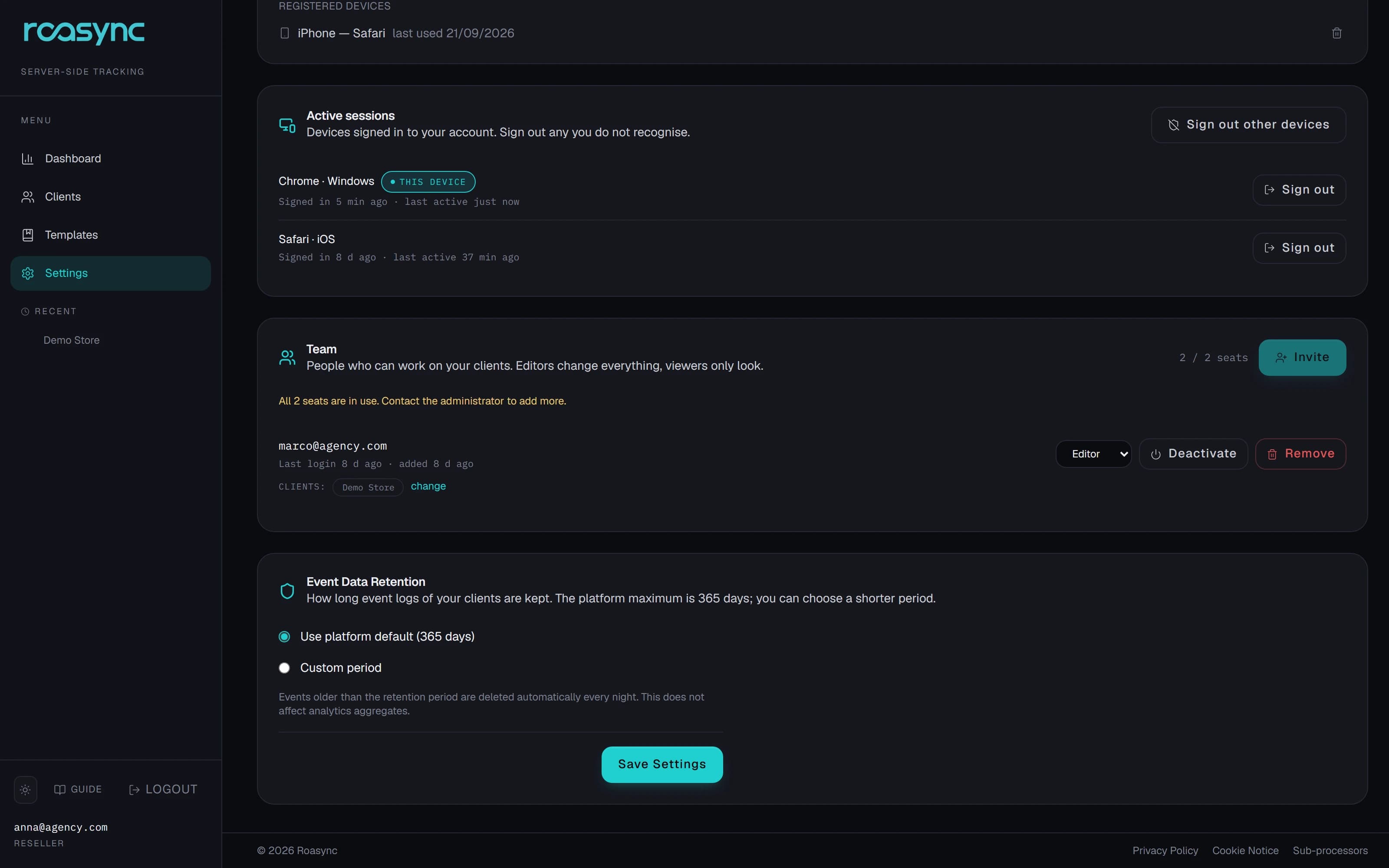 Screenshot: Team